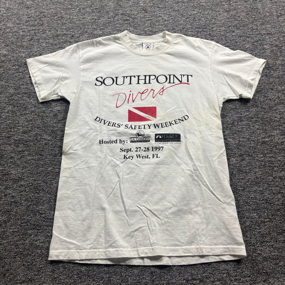 Vintage 1997 Delta Pro Weight Key West Southpoint‎ Divers White T-Shirt Medium